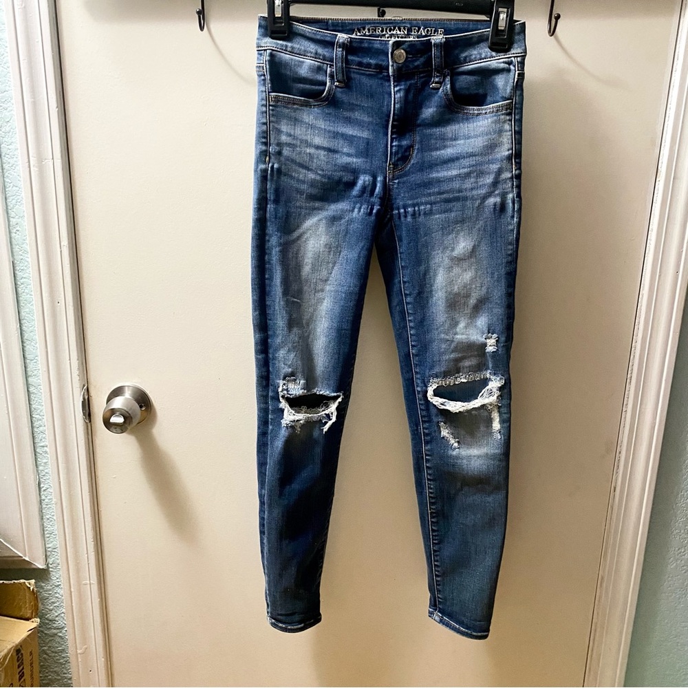American Eagle Super Stretch High Rise Distressed Jegging Short 0